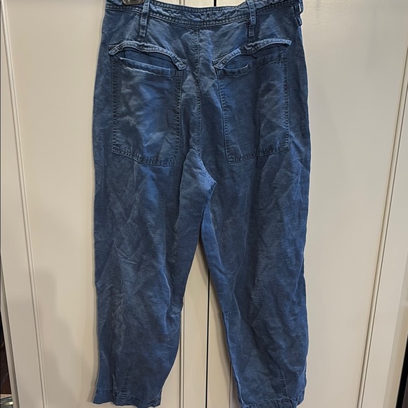 Anthropologie Pants Womens 27 Blue Linen Blend Crop Balloon Leg High Rise Ankle - Picture 4 of 5